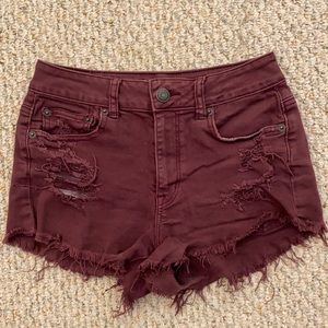 American Eagle, Size 4, maroon ripped denim shorts